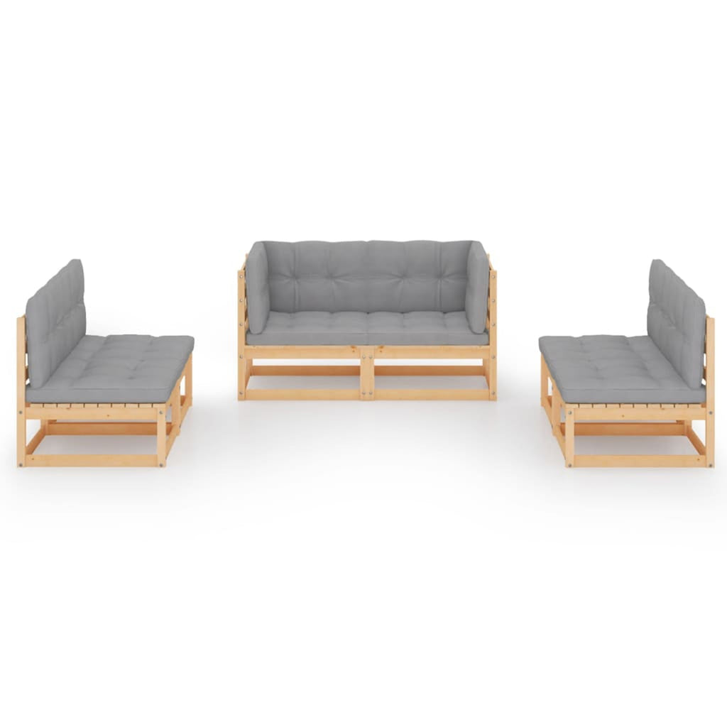 6 Piece Gray Cushioned Pinewood Sectional Sofa Set N902789