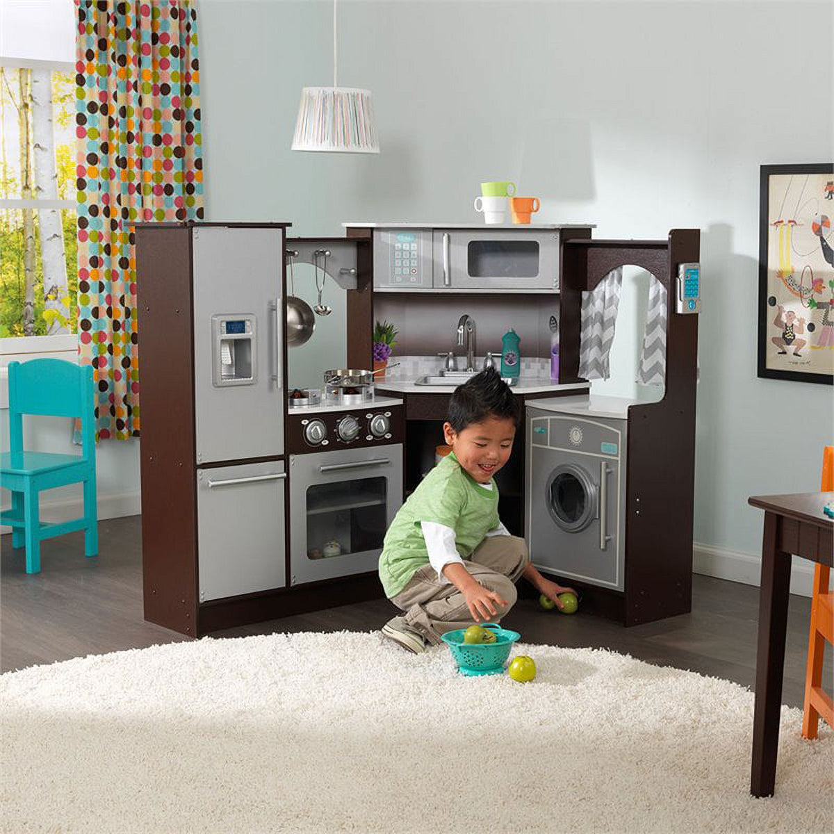 2 Piece Play Kitchen with Lights and Sounds and Chef Accessory Set Y7174