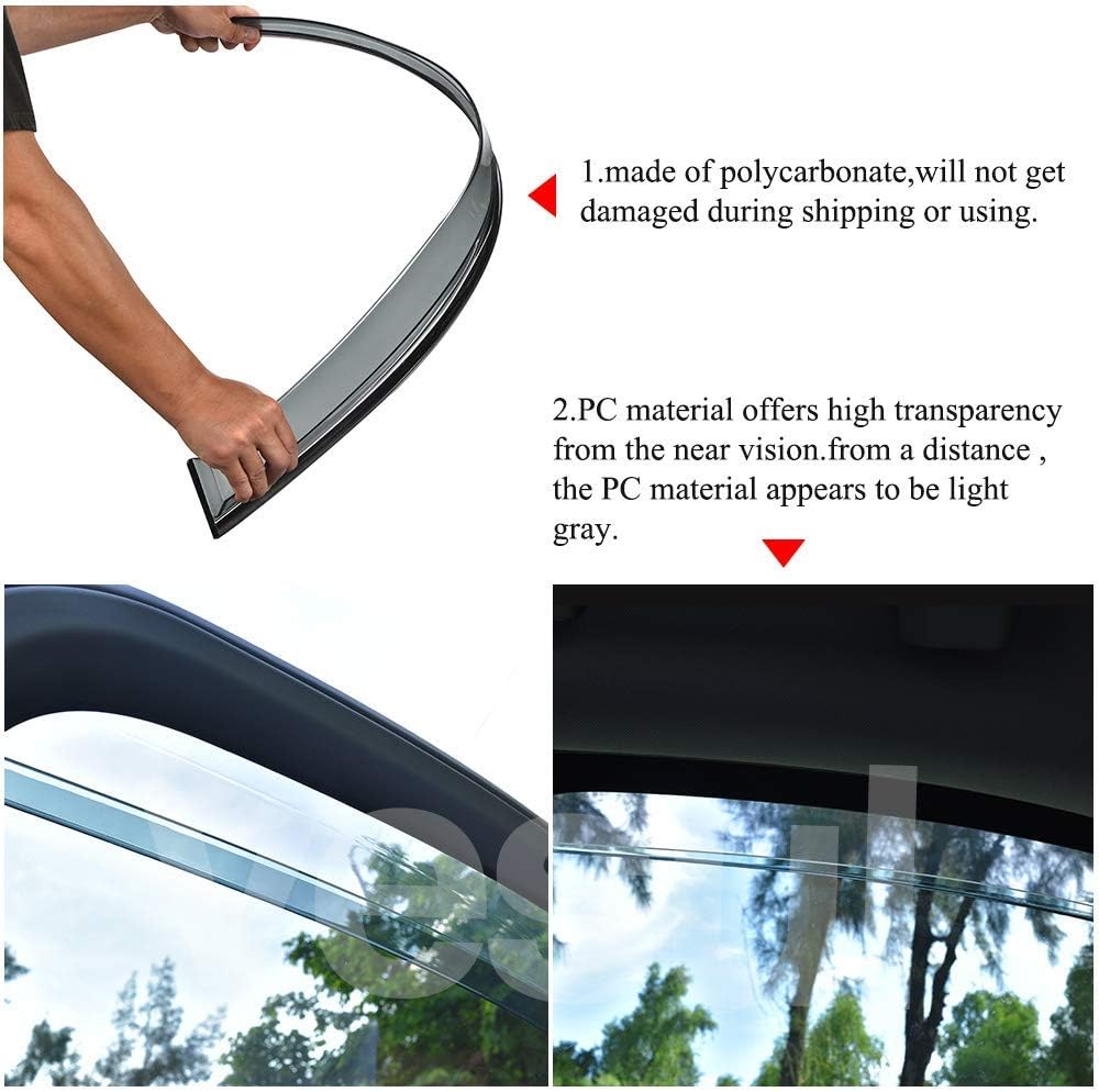 Tape on Polycarbonate Rain Guards Window Visors for Nissan Rogue 2014-2020 with 304 Stainless Steel Trim H7390