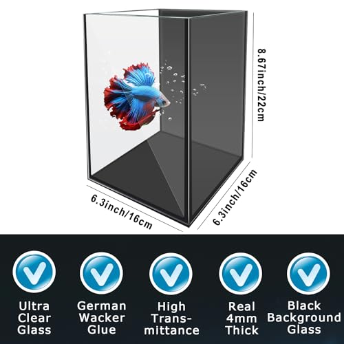 1.5 Gallon Glass Betta Fish Tank with LED Light and Power Filter I770
