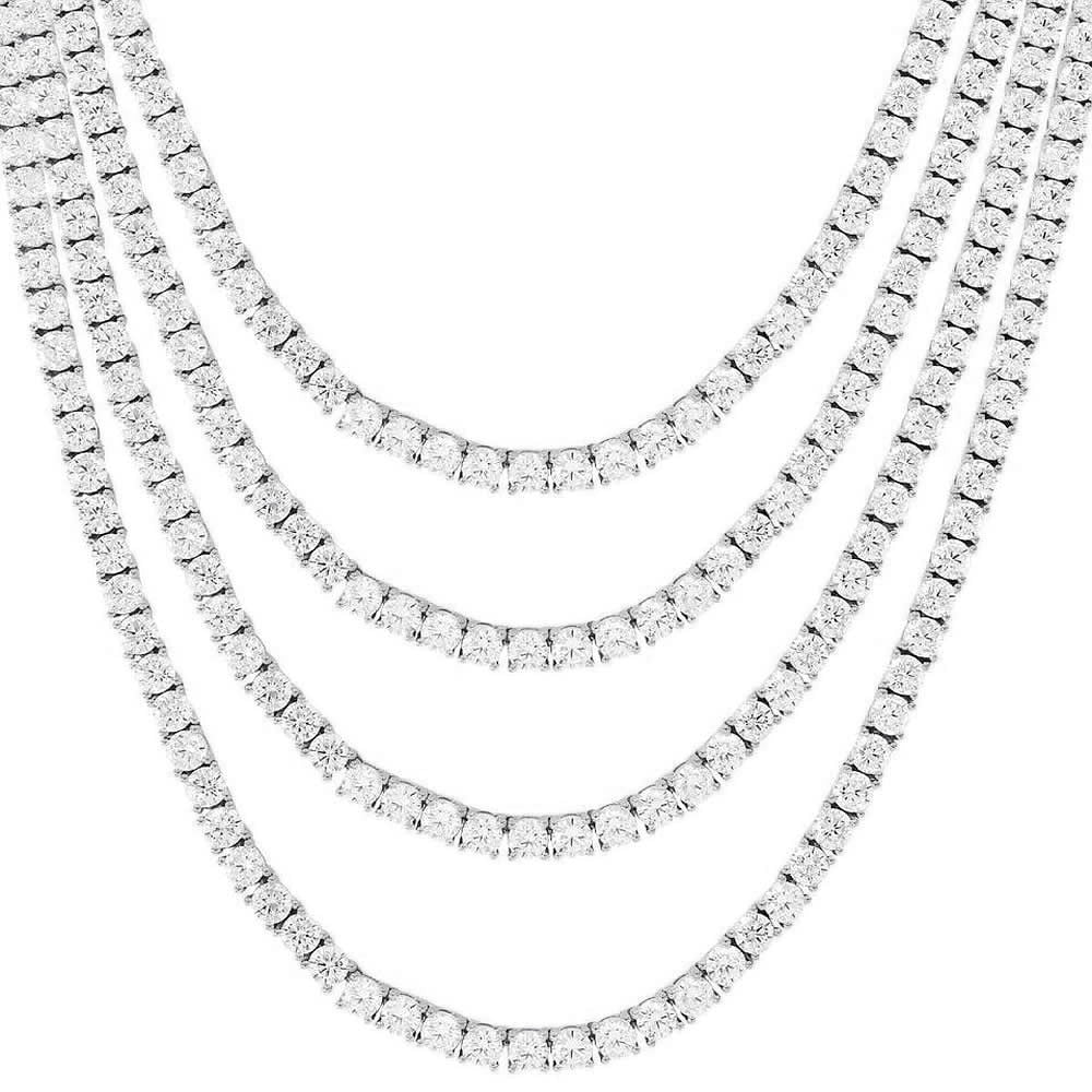 14K White Gold Finish Tennis Chain Necklace 24" U768