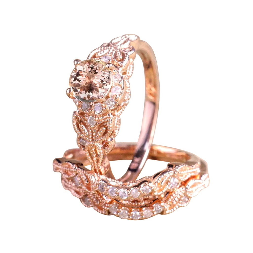 Morganite and Diamond Trio Ring Set in 10k Rose Gold O379731