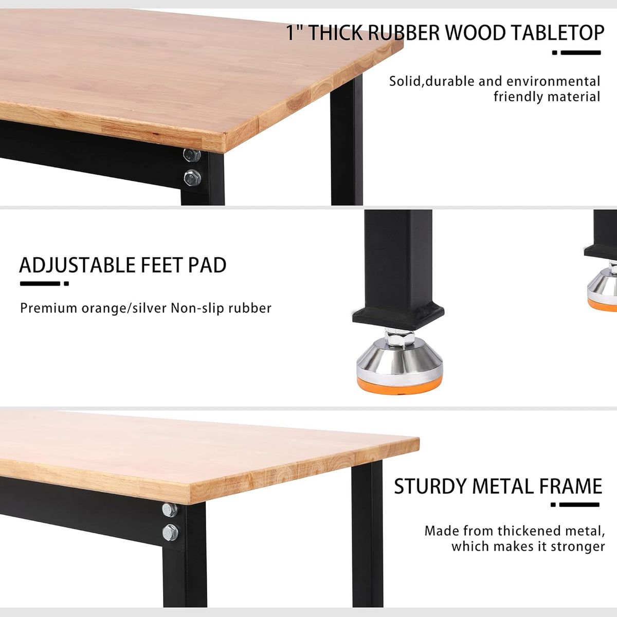 48 Heavy-Duty Adjustable Workbench Rubber Wood Shop Table X708297