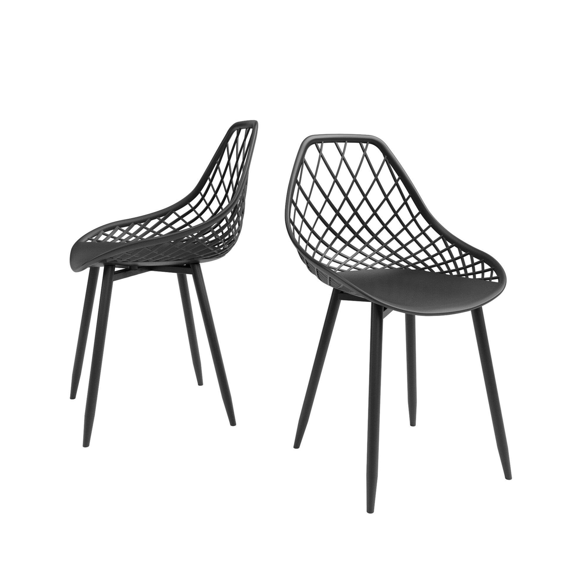 Black Plastic and Steel Dining Chair 2 Piece Set L120
