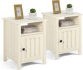 White Wooden Nightstand with Storage Shelf and Cabinet T334107