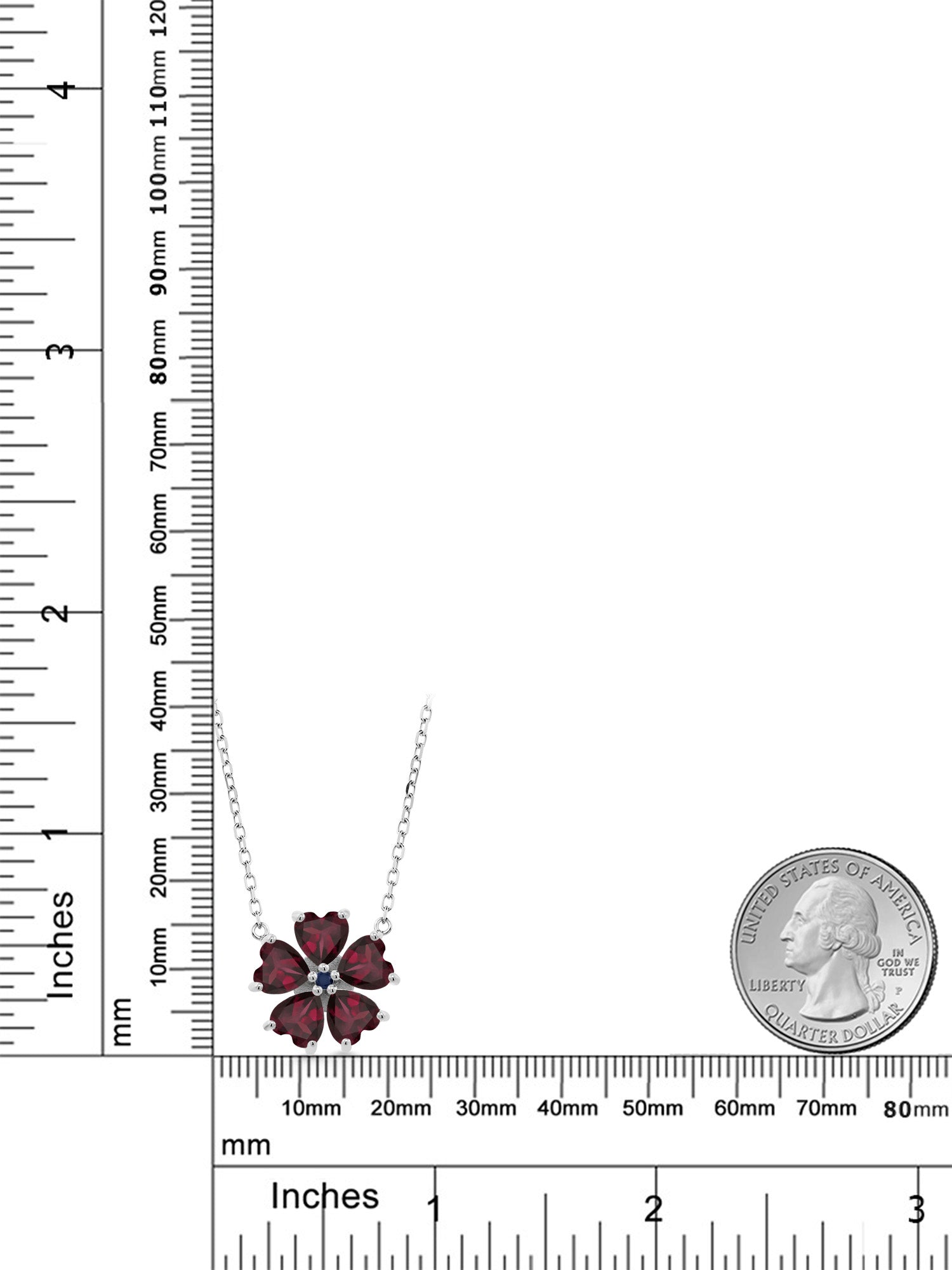 925 Sterling Silver Red Rhodolite Garnet and Blue Sapphire Pendant Necklace with 18 inch Chain F5418