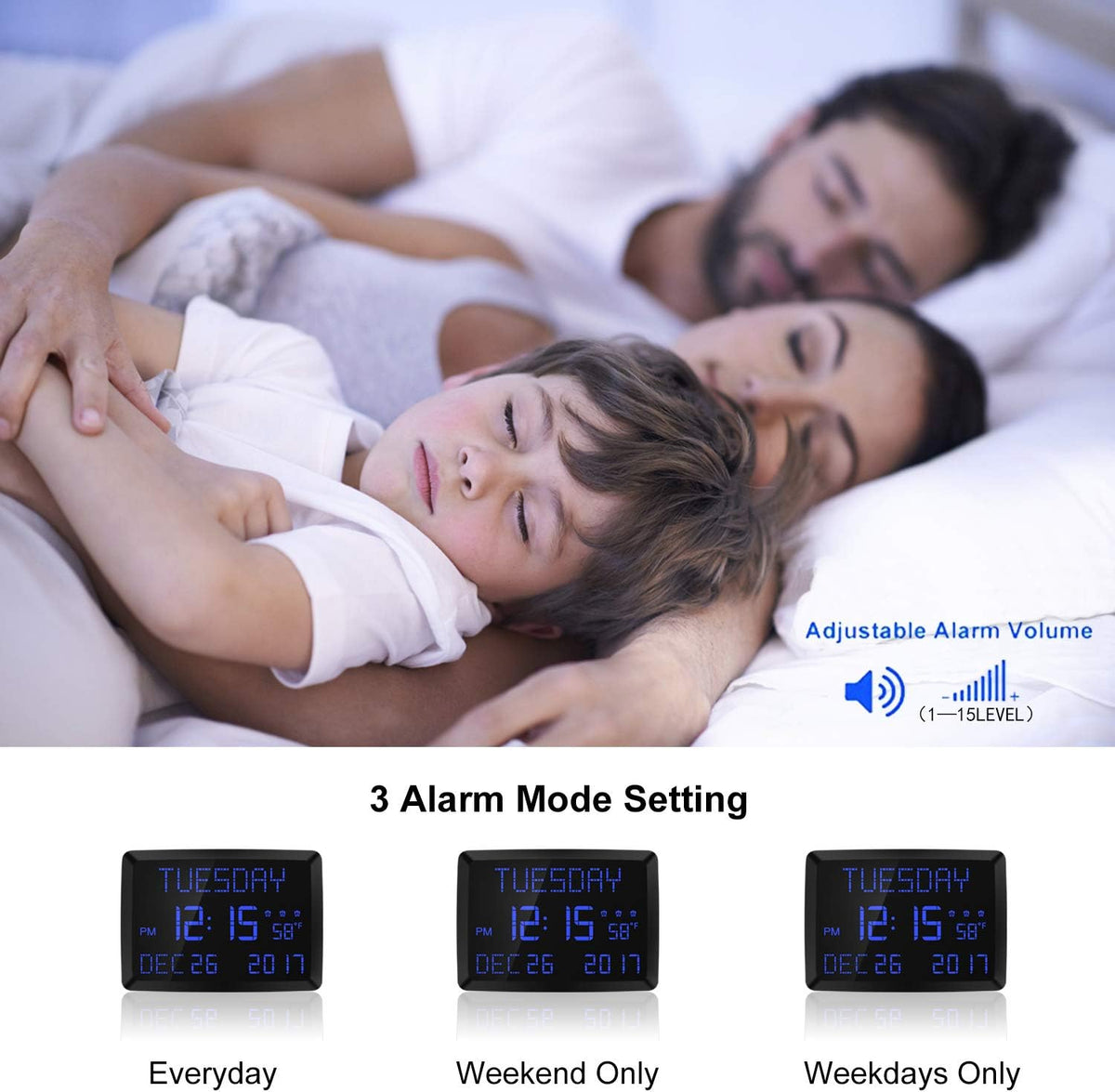 11.5 Extra Large LED Digital Wall Clock with Calendar and 3 Alarms K549