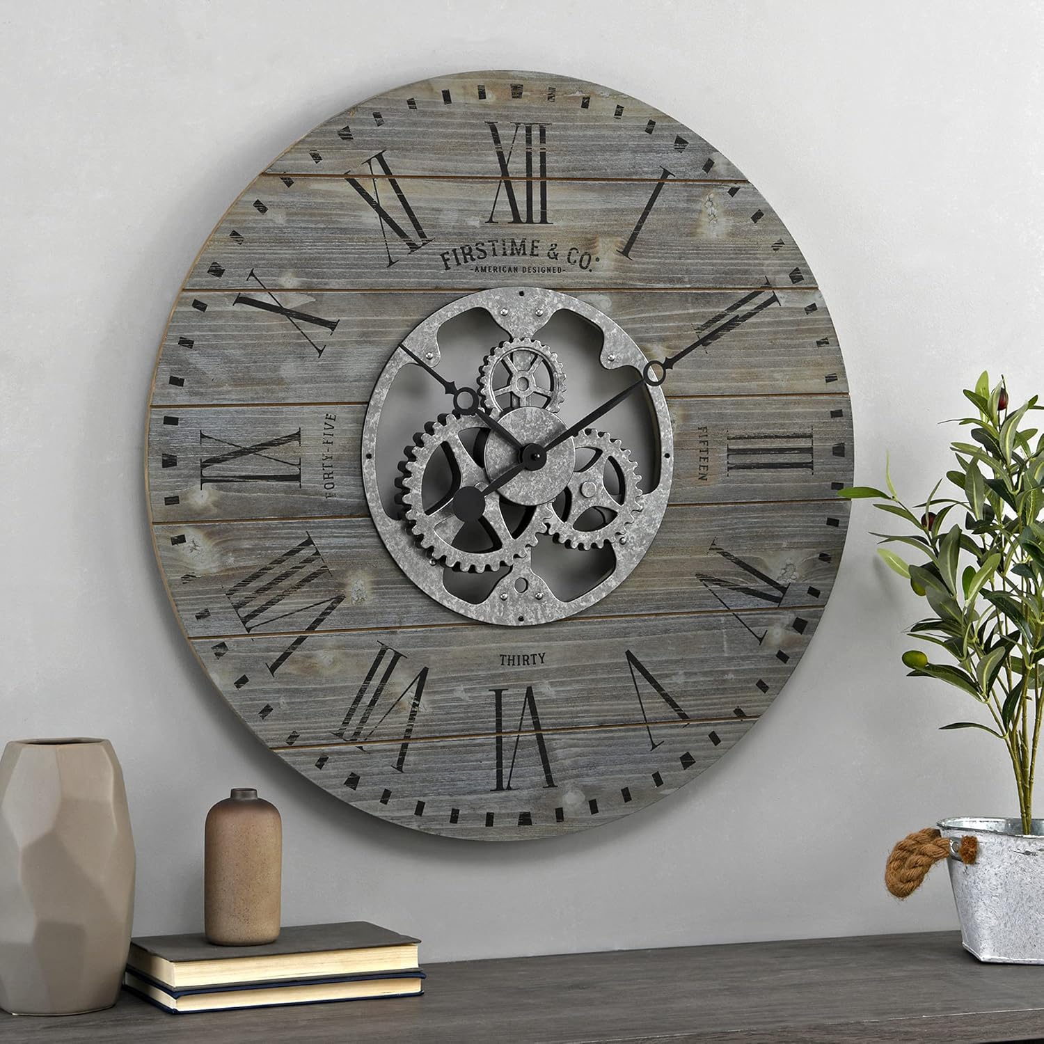 Black Shiplap Gears Farmhouse Wall Clock Z61336