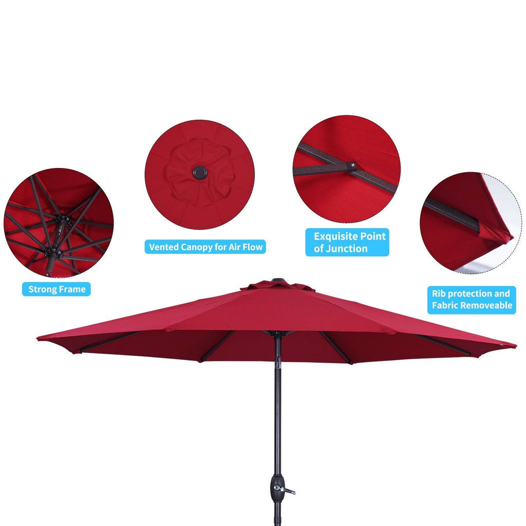 Red 9ft Waterproof Patio Umbrella with Tilt and Crank S16755