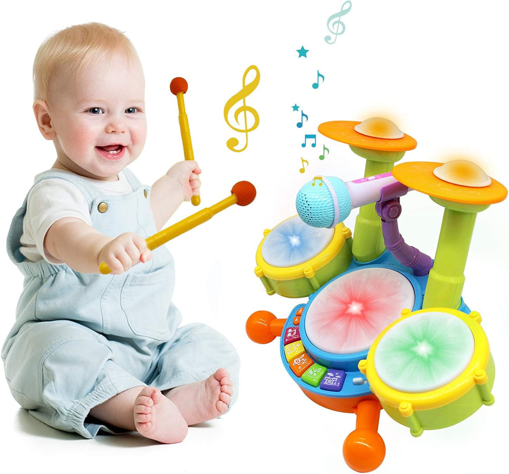 Kids Drum Set with 2 Drum Sticks and Microphone S99468