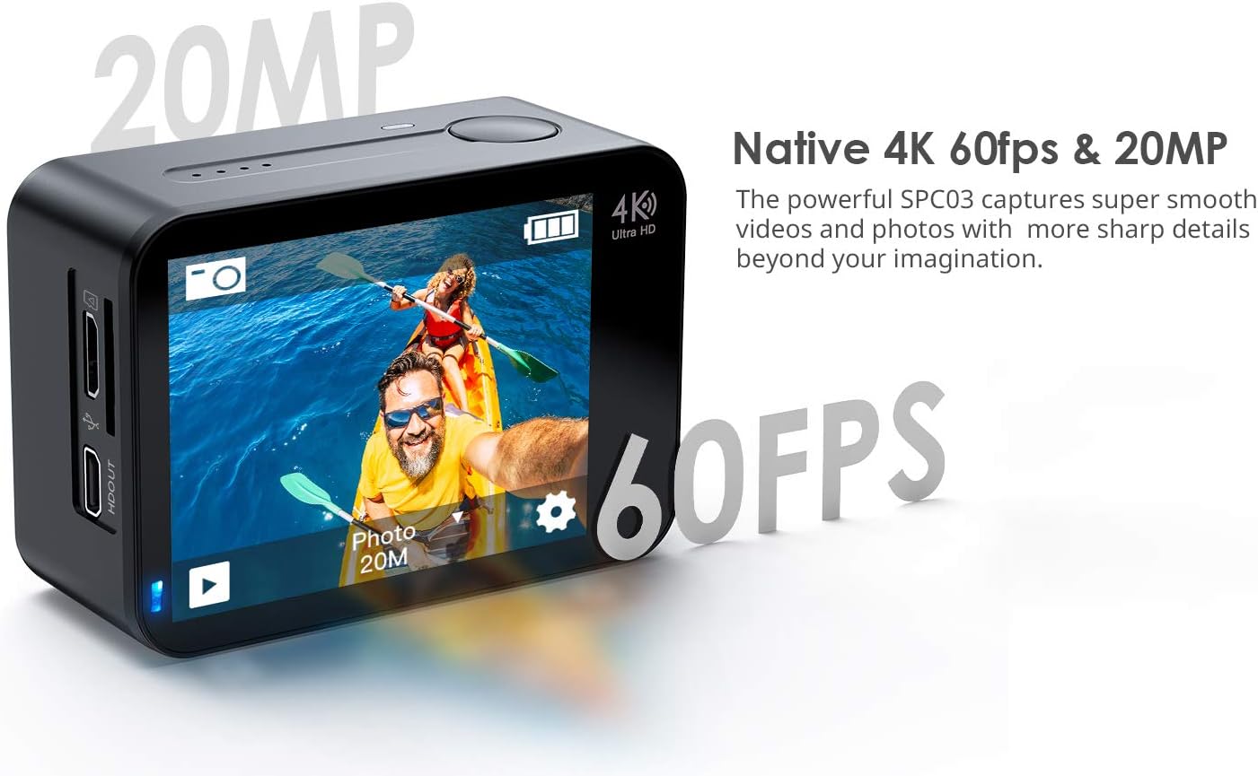 4K 60fps 20MP Touch Screen WiFi Action Camera with External Microphone S82428