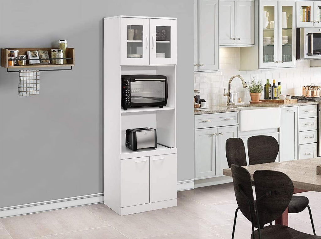 White Wood Glass Kitchen Pantry Microwave Cabinet B720