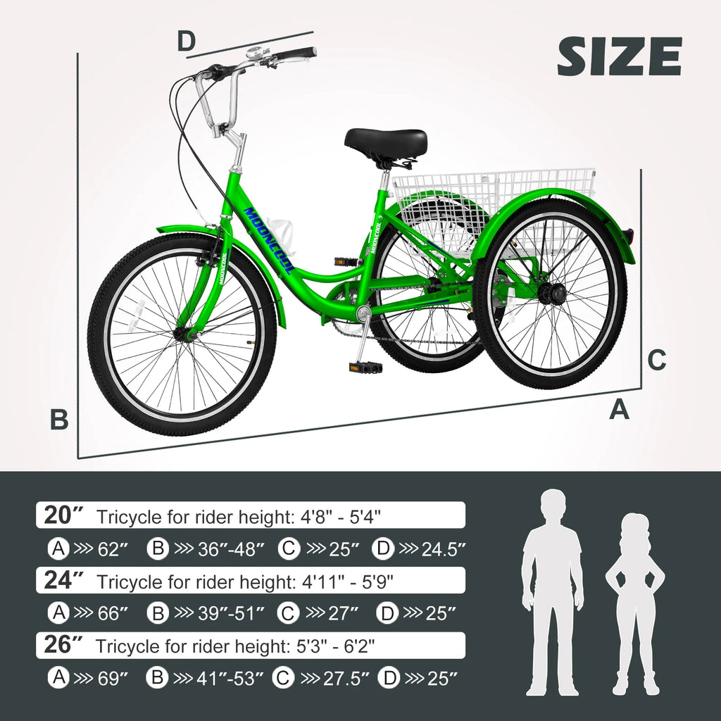 24" 7 Speed Three Wheel Tricycle Bike with Large Basket N673022