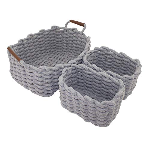 Set of 3 White Cotton Rope Woven Storage Basket D63771