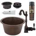 17x22 Round Hammered Copper Bar/Prep Sink with Faucet & Accessories Package W5359