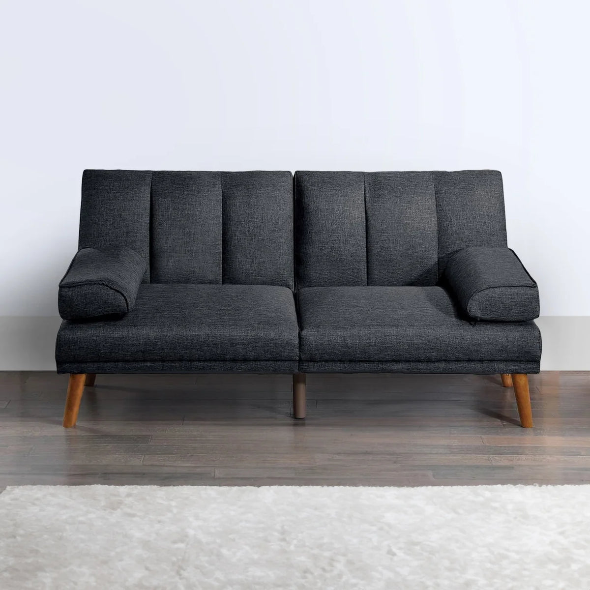 Black Adjustable Futon Sofa Bed with Vertical Channel Tufting N5461