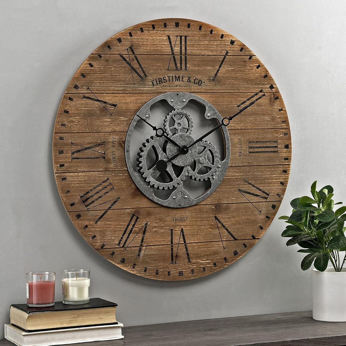 Black Shiplap Gears Farmhouse Wall Clock Z61336