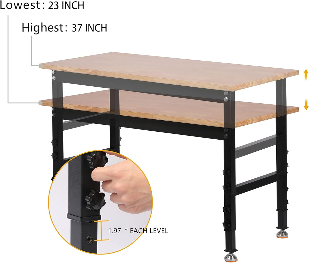 48 Heavy-Duty Adjustable Workbench Rubber Wood Shop Table X708297