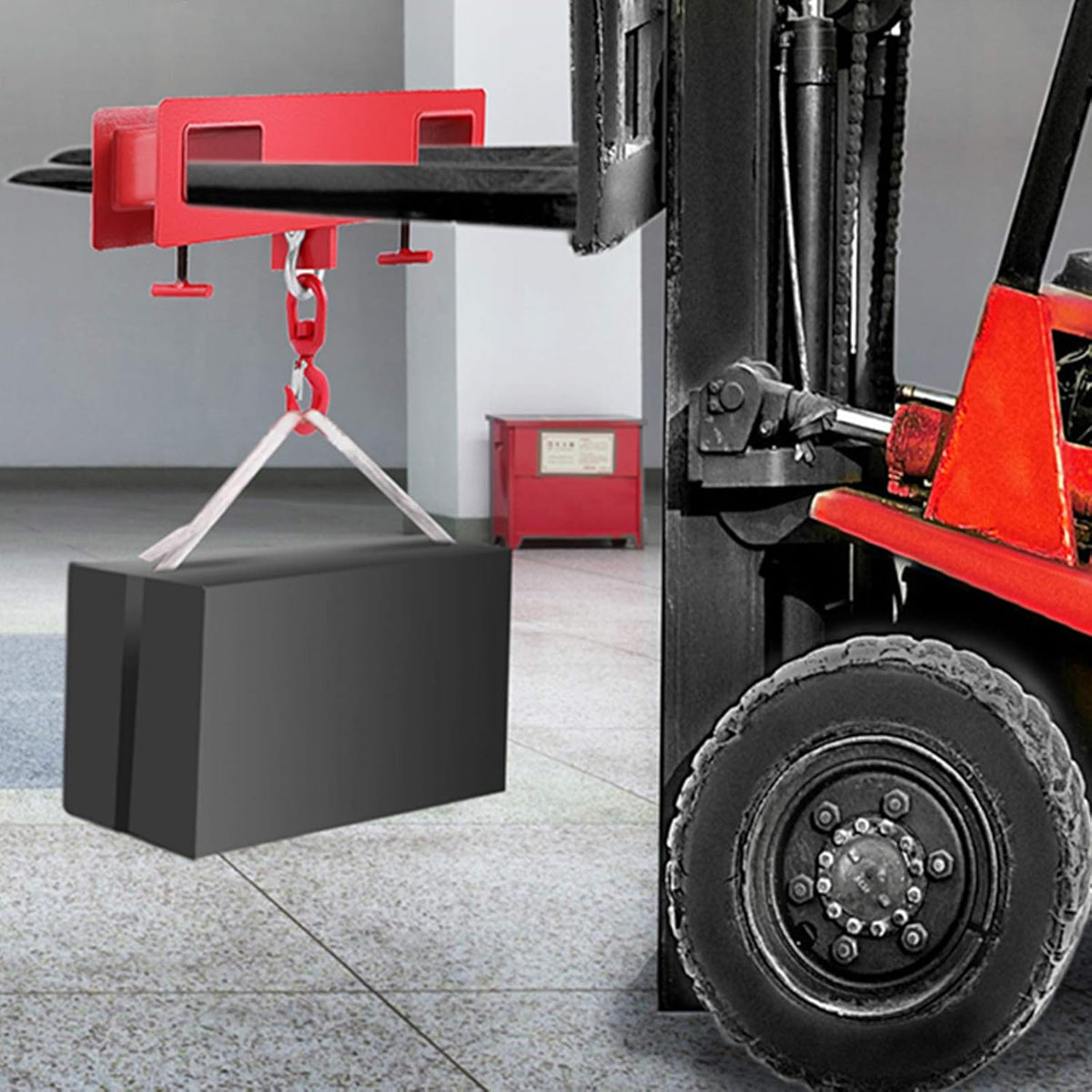 Forklift Lifting Hook, 4400lbs Capacity, Red, with Swivel Hook and Two Large T-Screws H370835