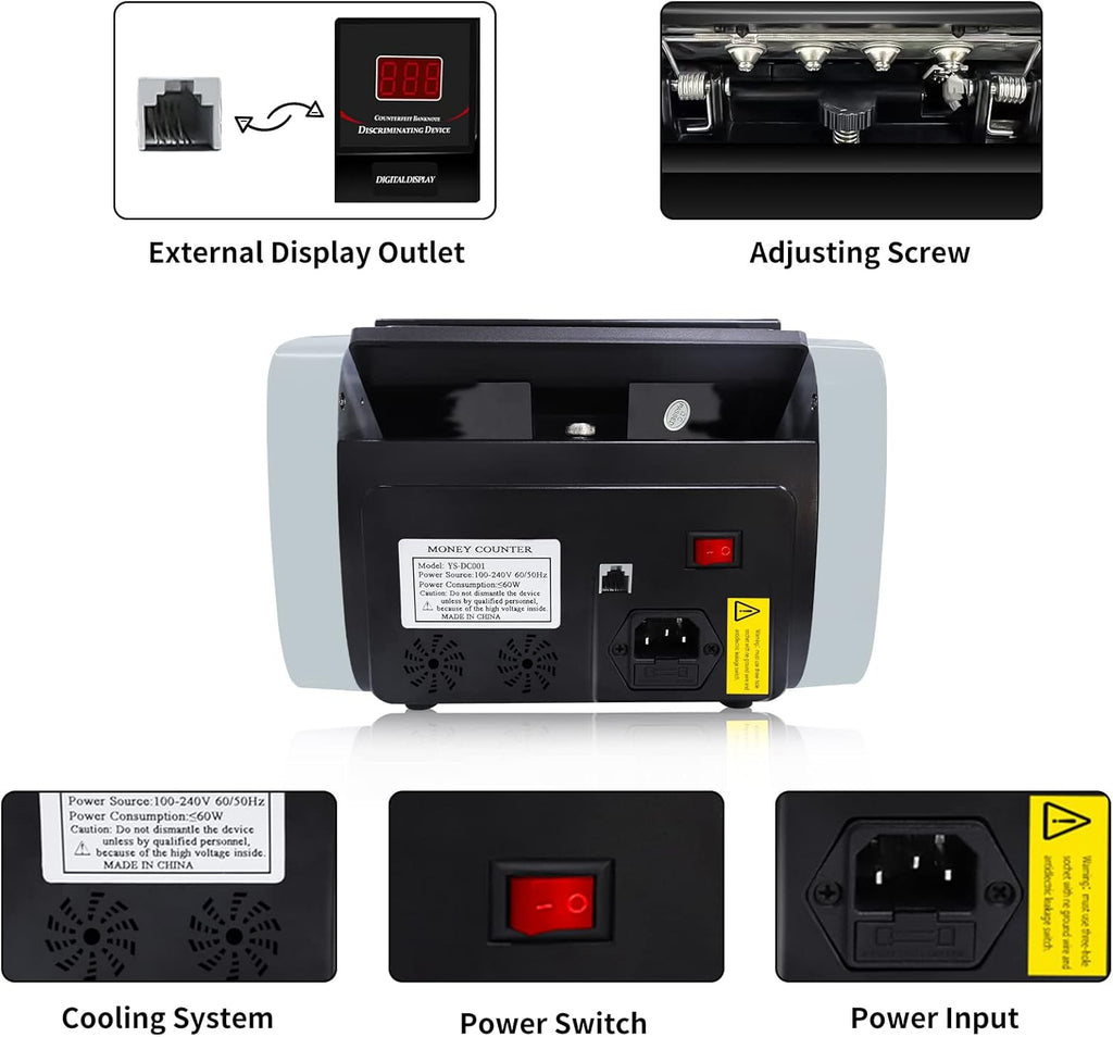 Money Counter with UV/MG/IR/DBL/HLF/CHN Counterfeit Detection, Portable Bill Counter with LED Display, 1,000 Bills/Min C298