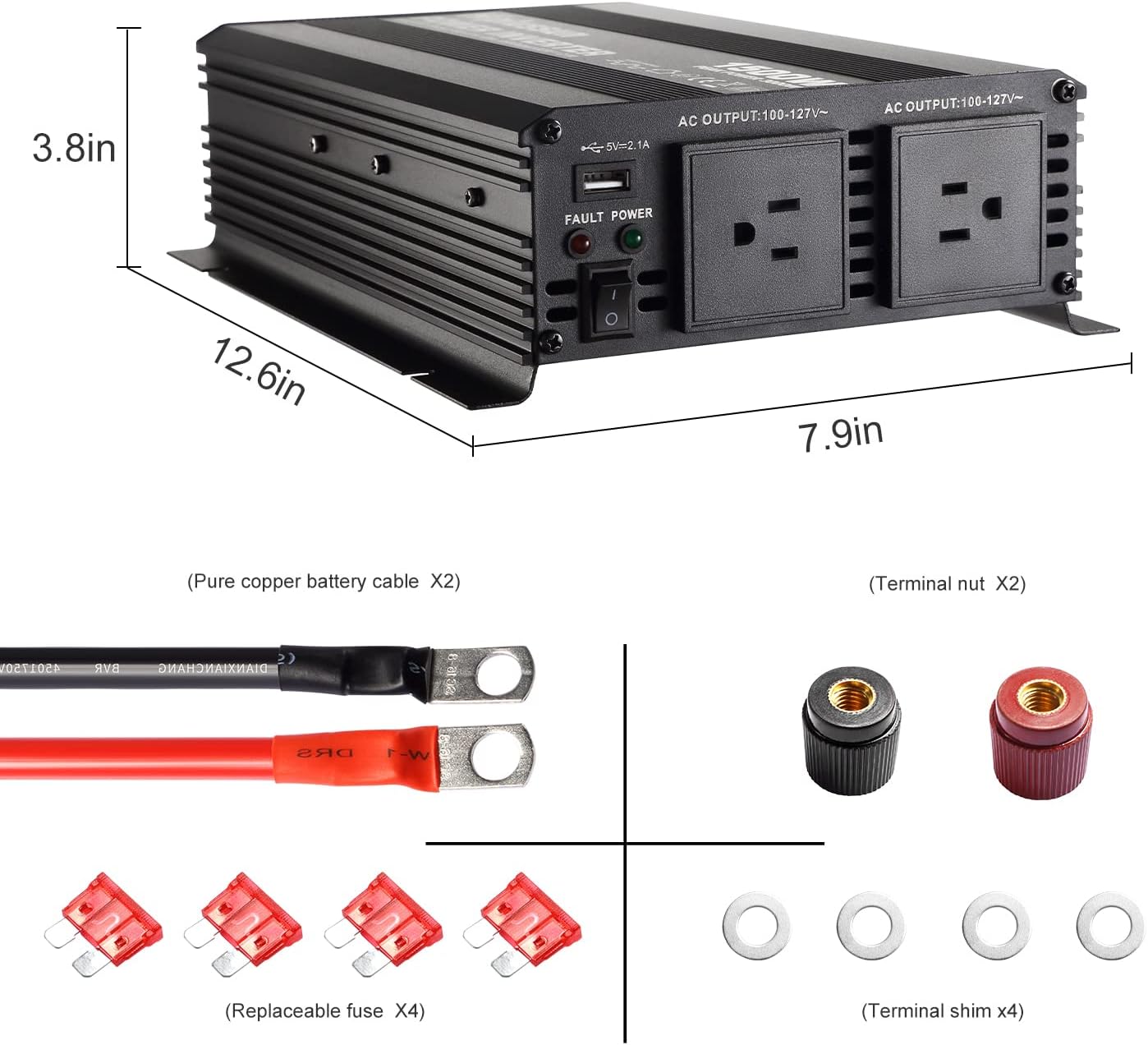 1500 Watt 12v to 110v Power Inverter DC to AC Modified Sine Wave with USB Port and Dual AC Outlets M5190