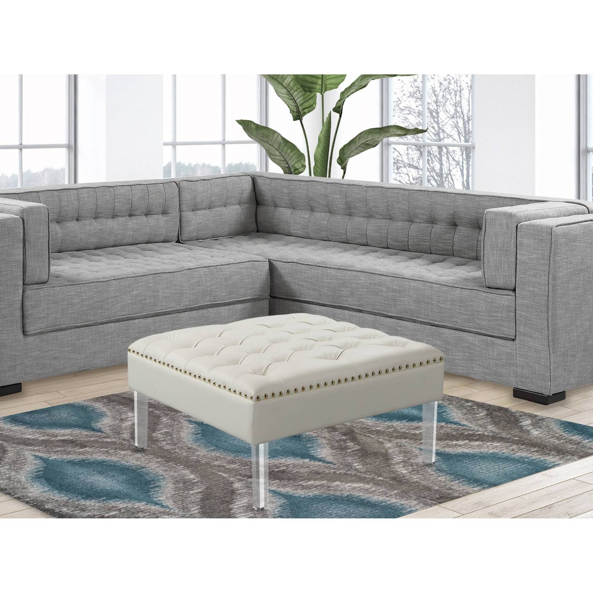 White PU Button Tufted Square Ottoman L88603