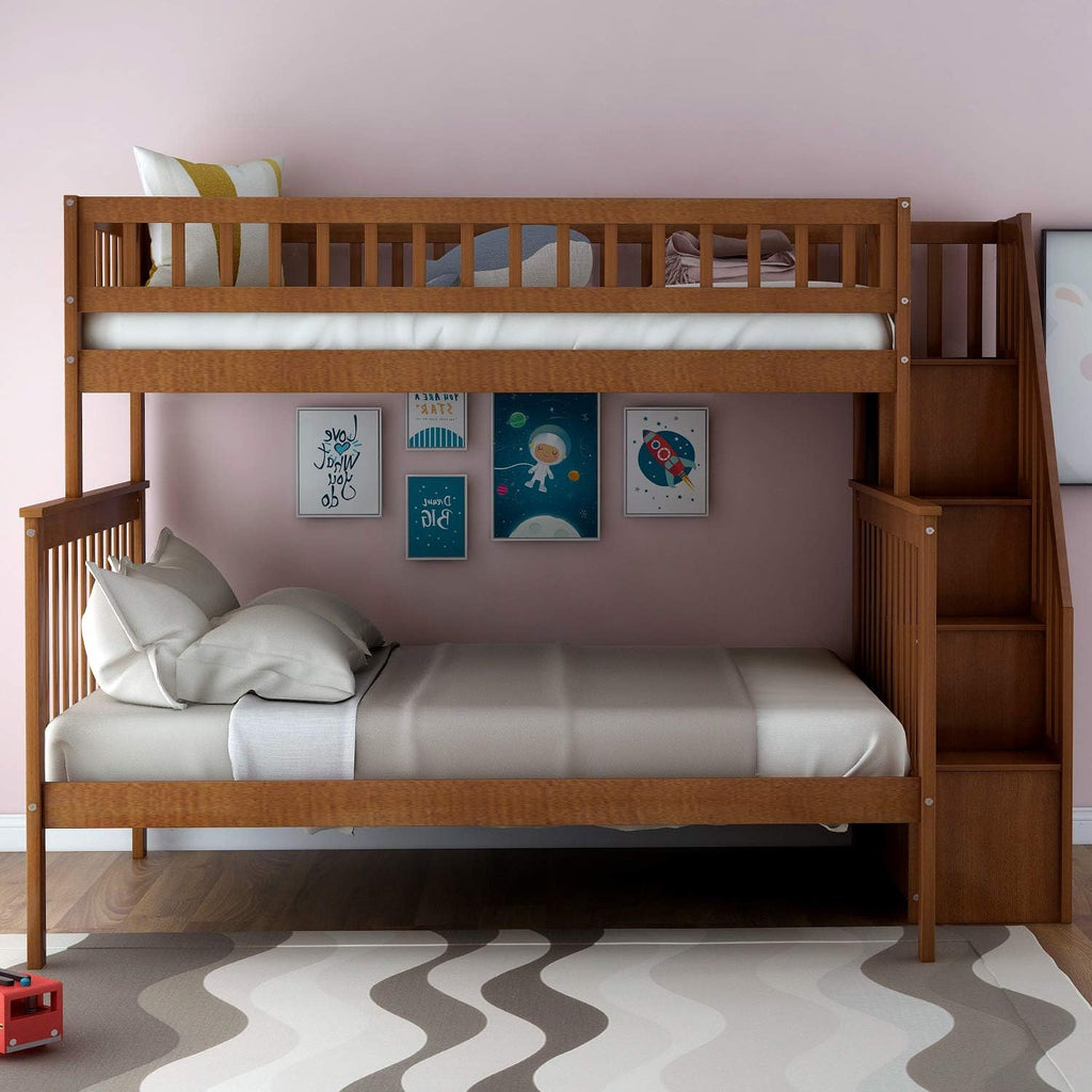 Twin Loft Bed with Slide and Staircase Storage S281