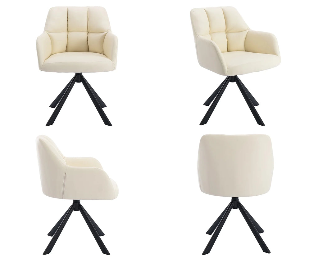 Beige PU Leather Swivel Office Chair with Black Metal Legs N7843
