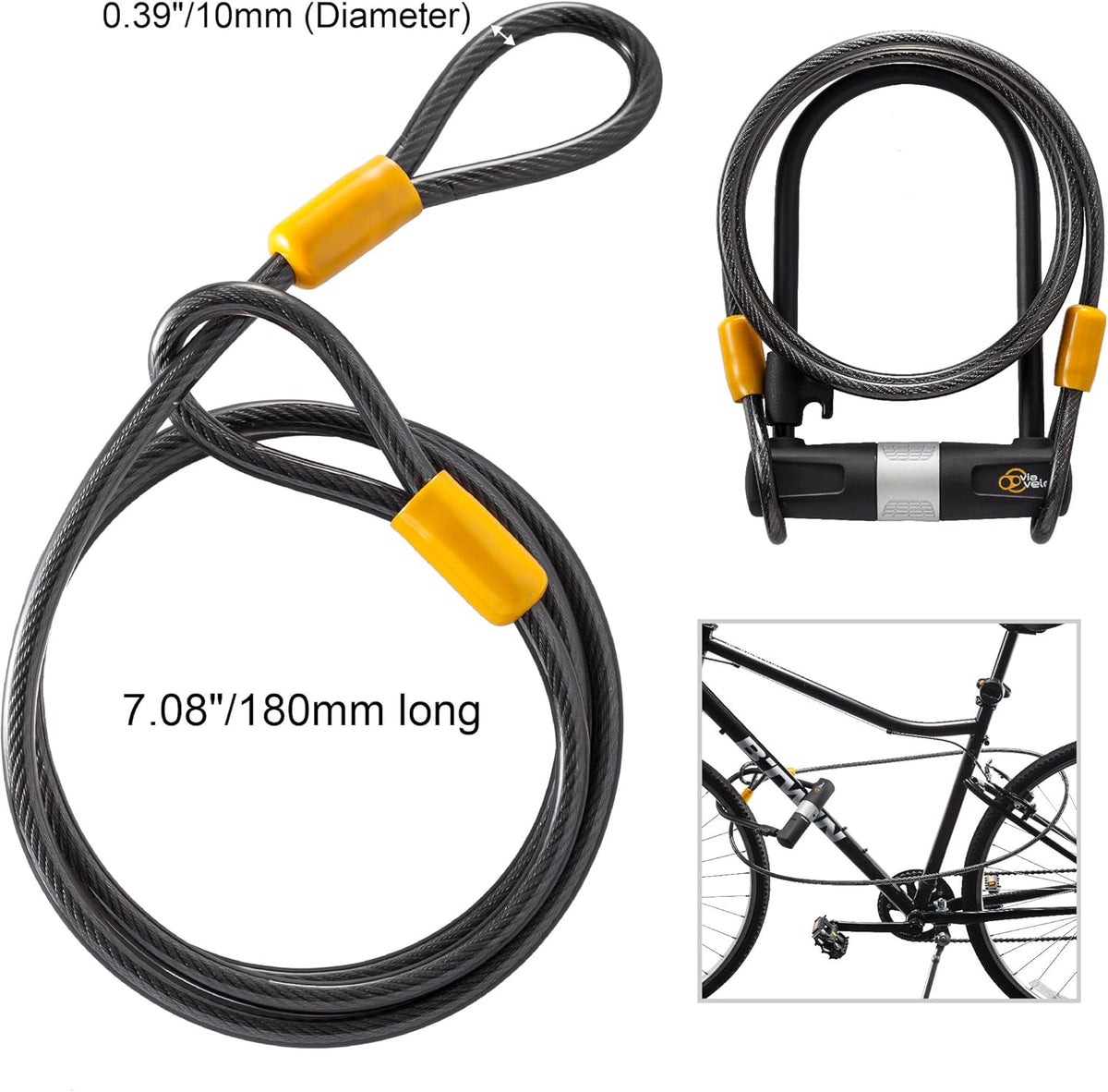 Heavy Duty Bicycle U-Lock with Cable, 14mm Shackle, 10mm x1.8m Cable, Pack of 2 F4500