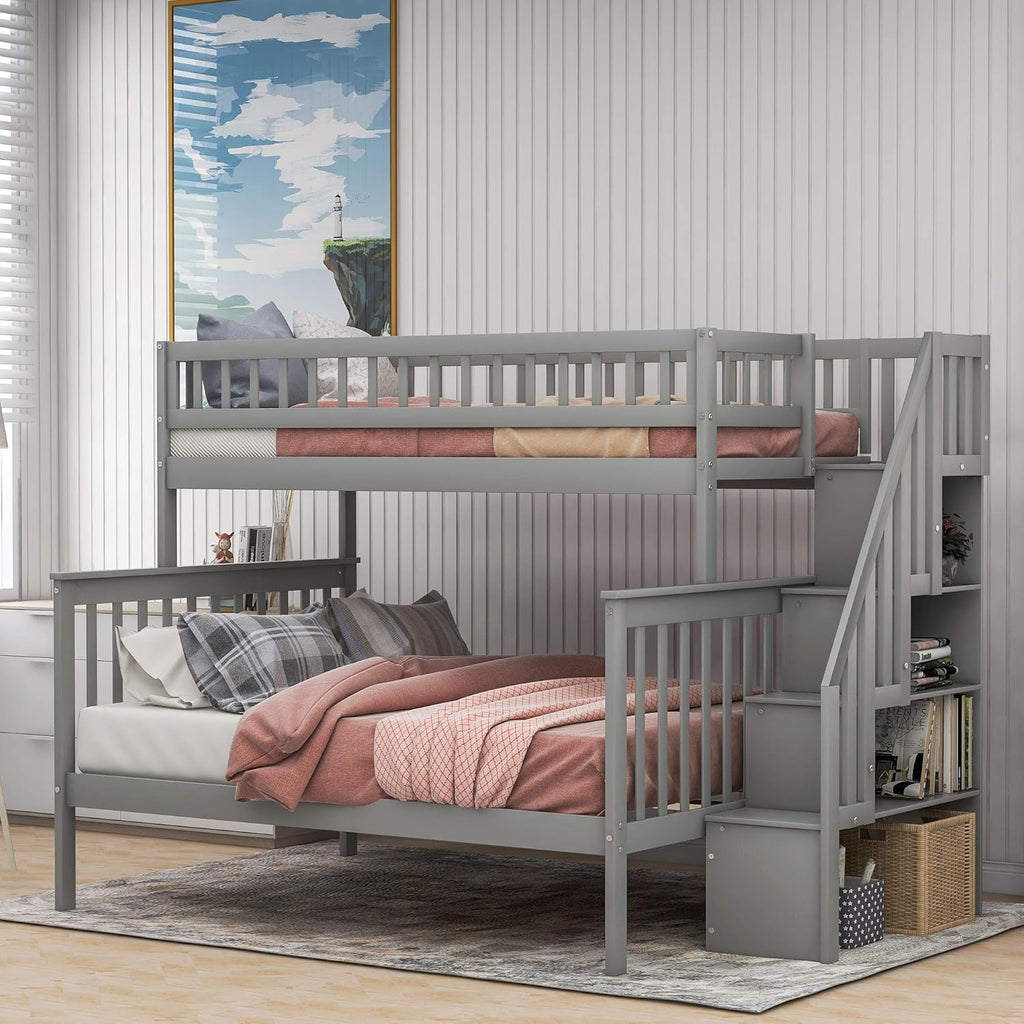 Twin Loft Bed with Slide and Staircase Storage S281