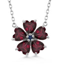 925 Sterling Silver Red Rhodolite Garnet and Blue Sapphire Pendant Necklace with 18 inch Chain F5418