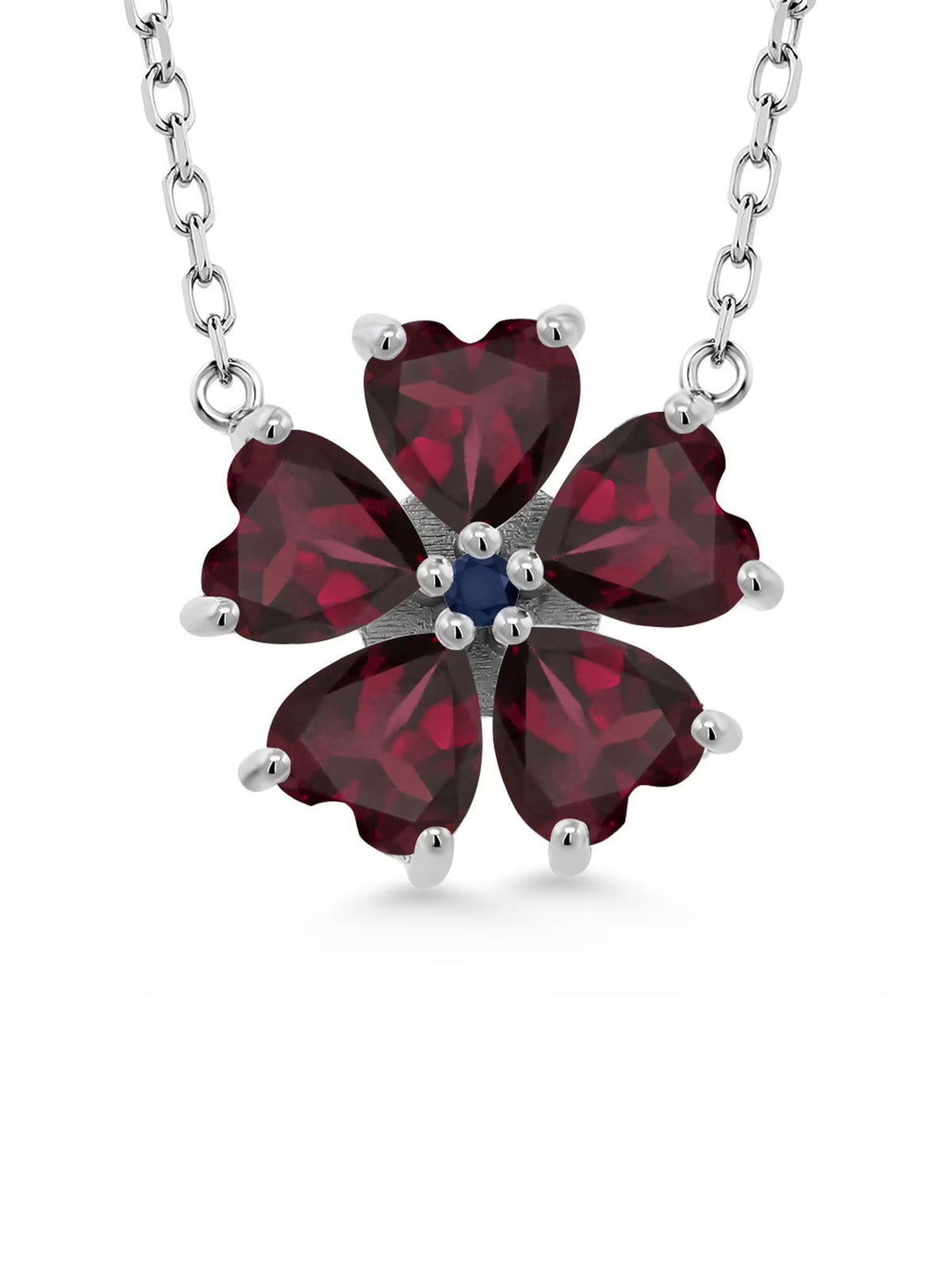 925 Sterling Silver Red Rhodolite Garnet and Blue Sapphire Pendant Necklace with 18 inch Chain F5418