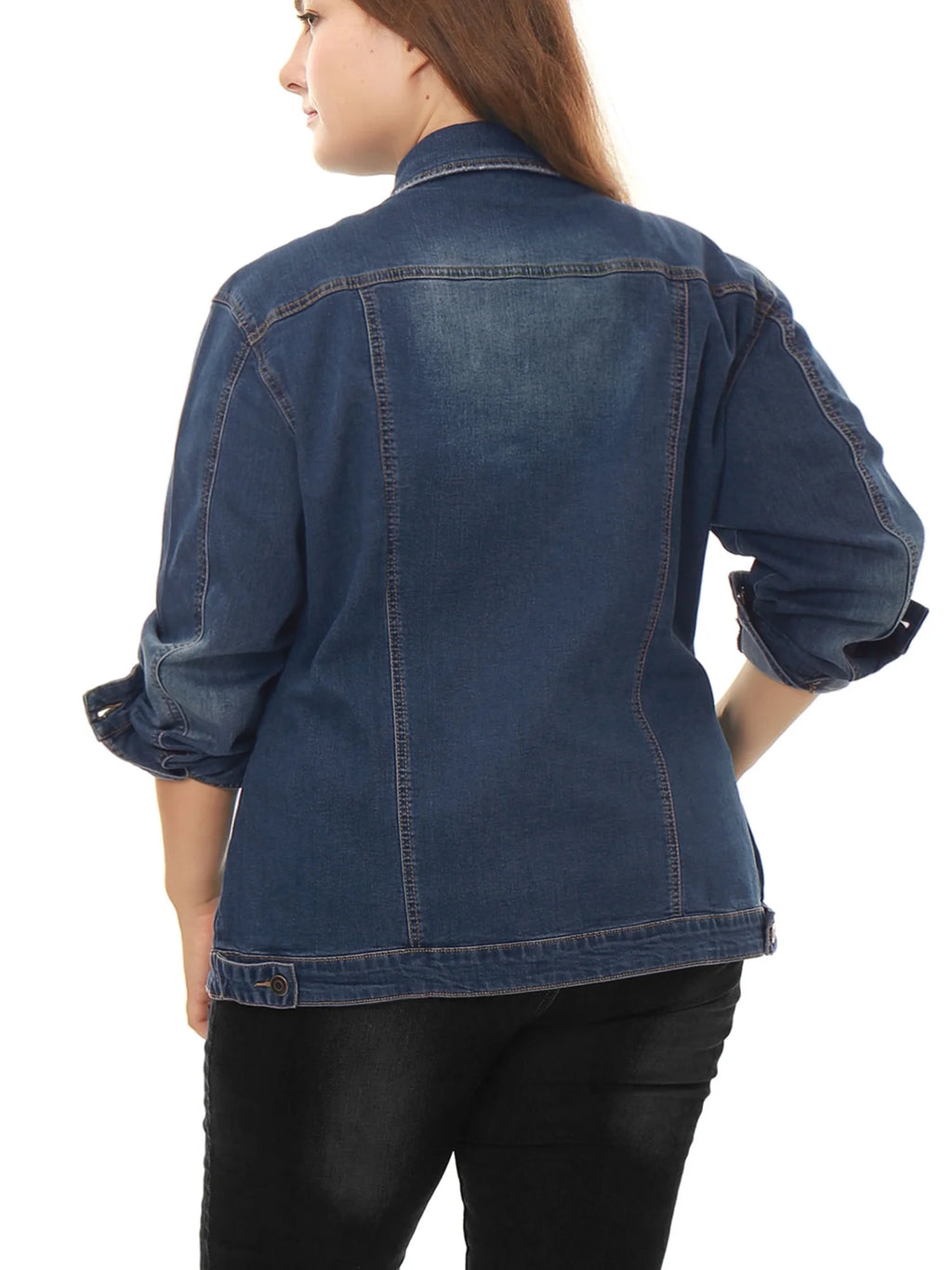 Plus Size Long Sleeve Washed Denim Jacket E77632