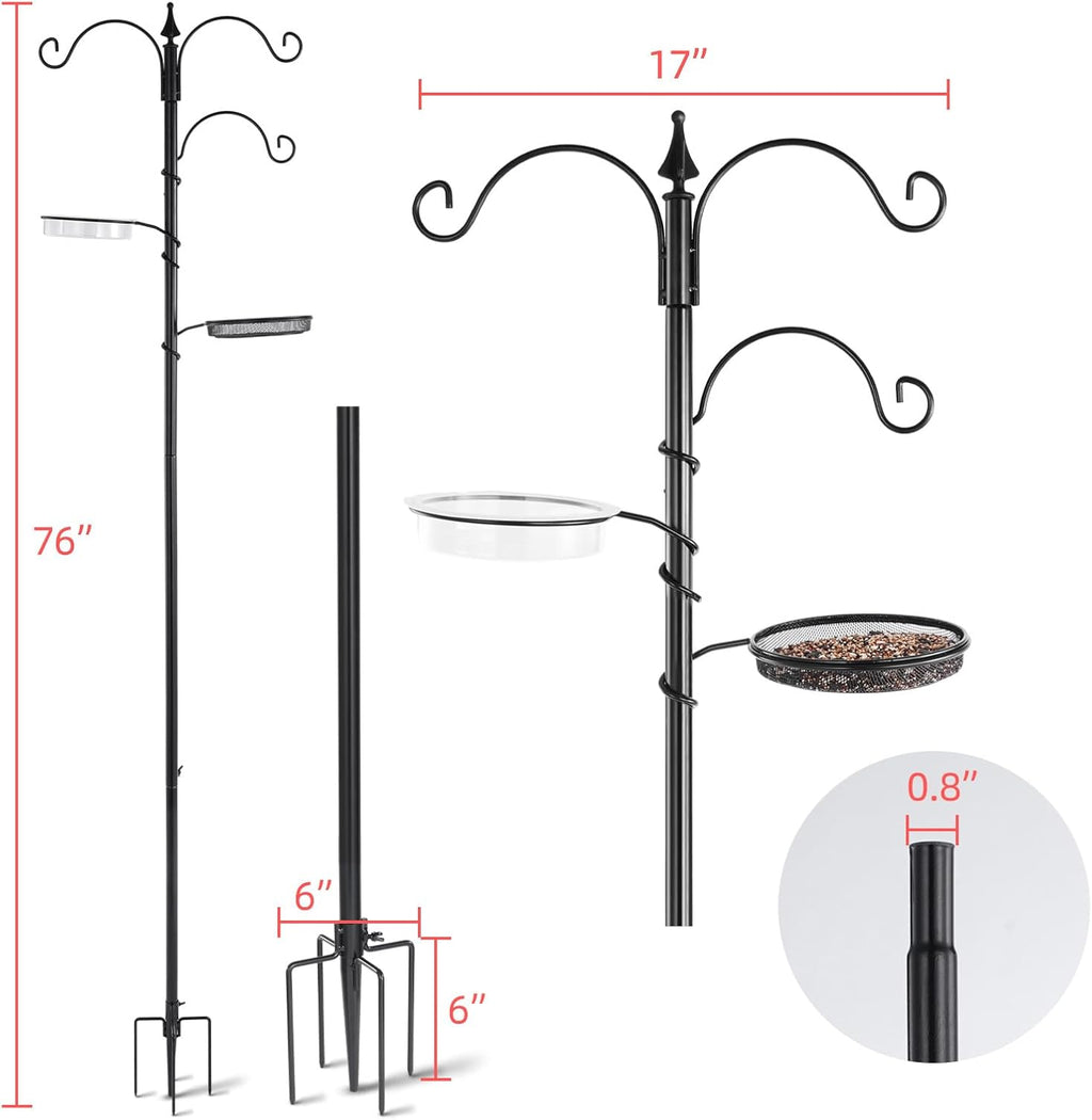 Black 77" Bird Feeder Pole with 5 Prong Base S705