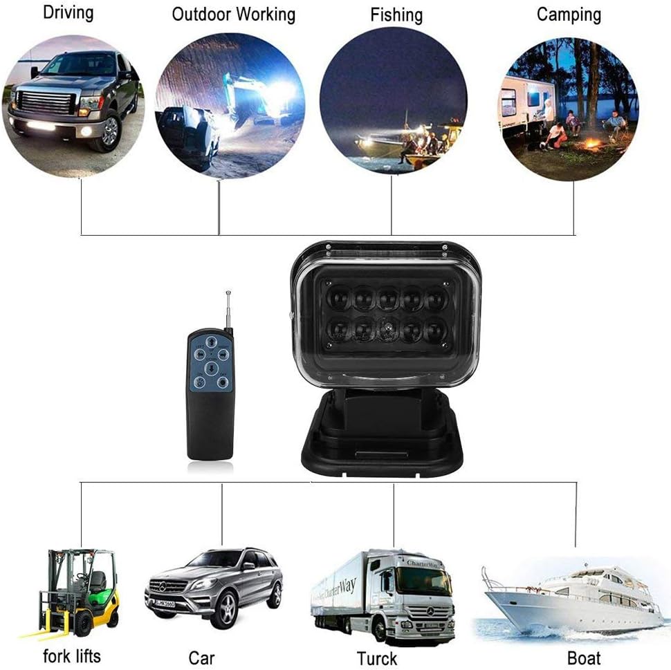 50W CREE LED Rotating Remote Control Searchlight Work Light 12-24V D179919