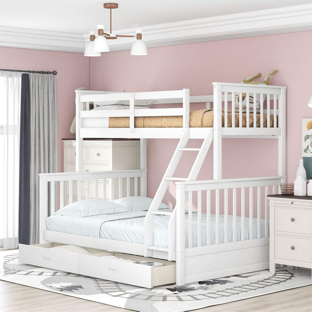 White Twin Over Twin/Full Bunk Bed with Storage Drawers X6766