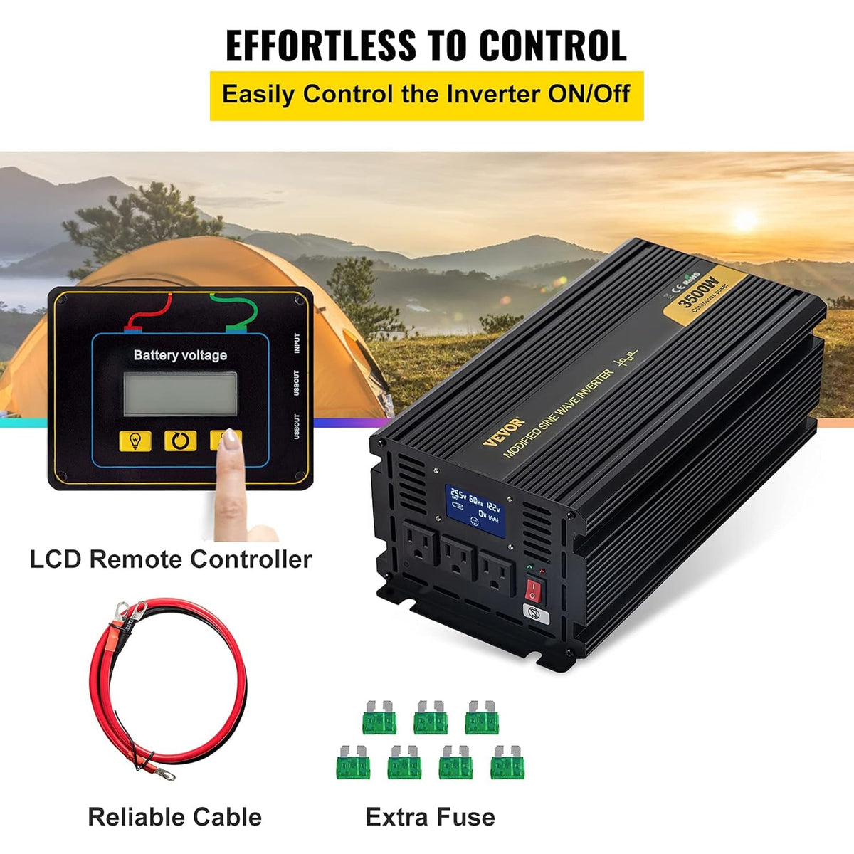 3500W Modified Sine Wave Power Inverter DC 24V to AC 120V with LCD Display Remote Controller Q403192