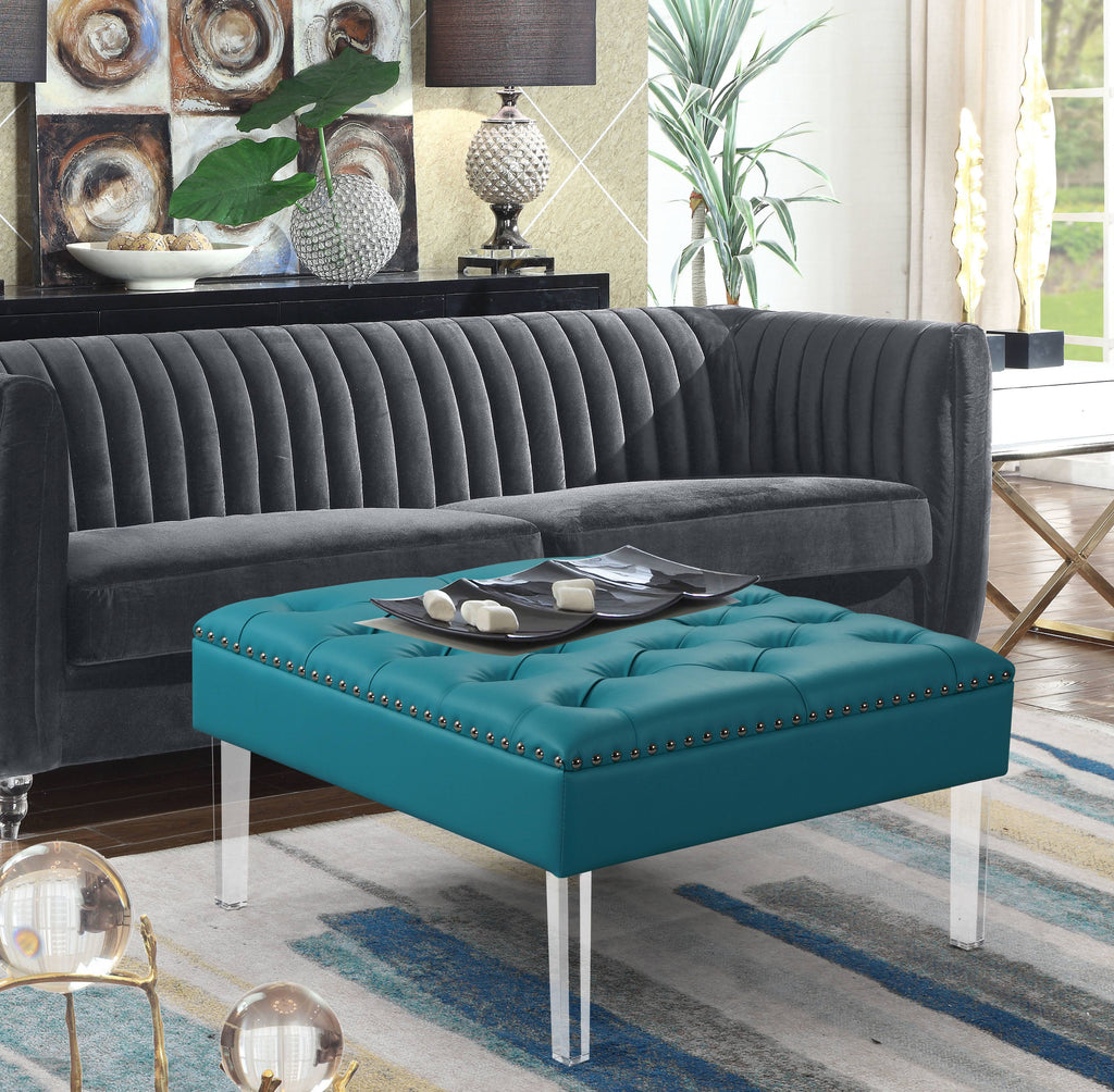 White PU Button Tufted Square Ottoman L88603