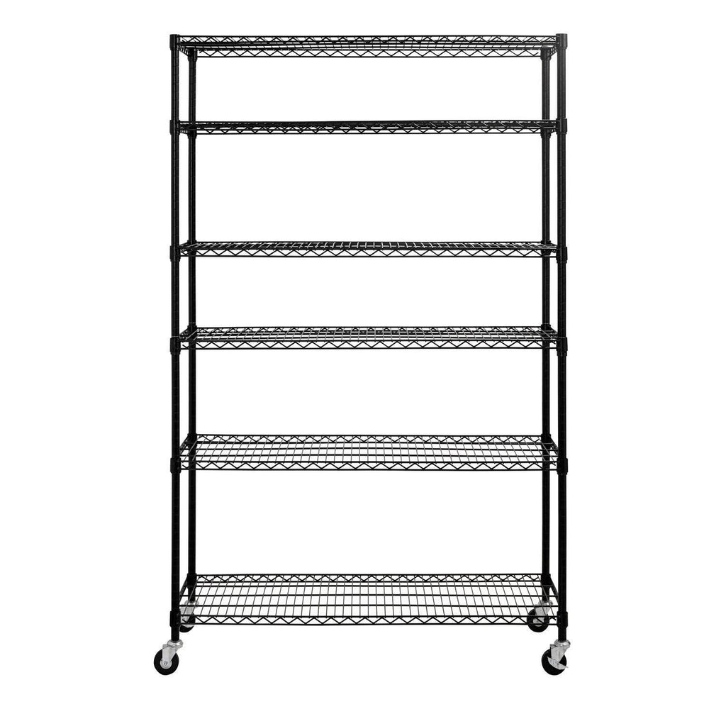 Black 6-Tier Wire Shelving Unit with Rubber Casters F552220