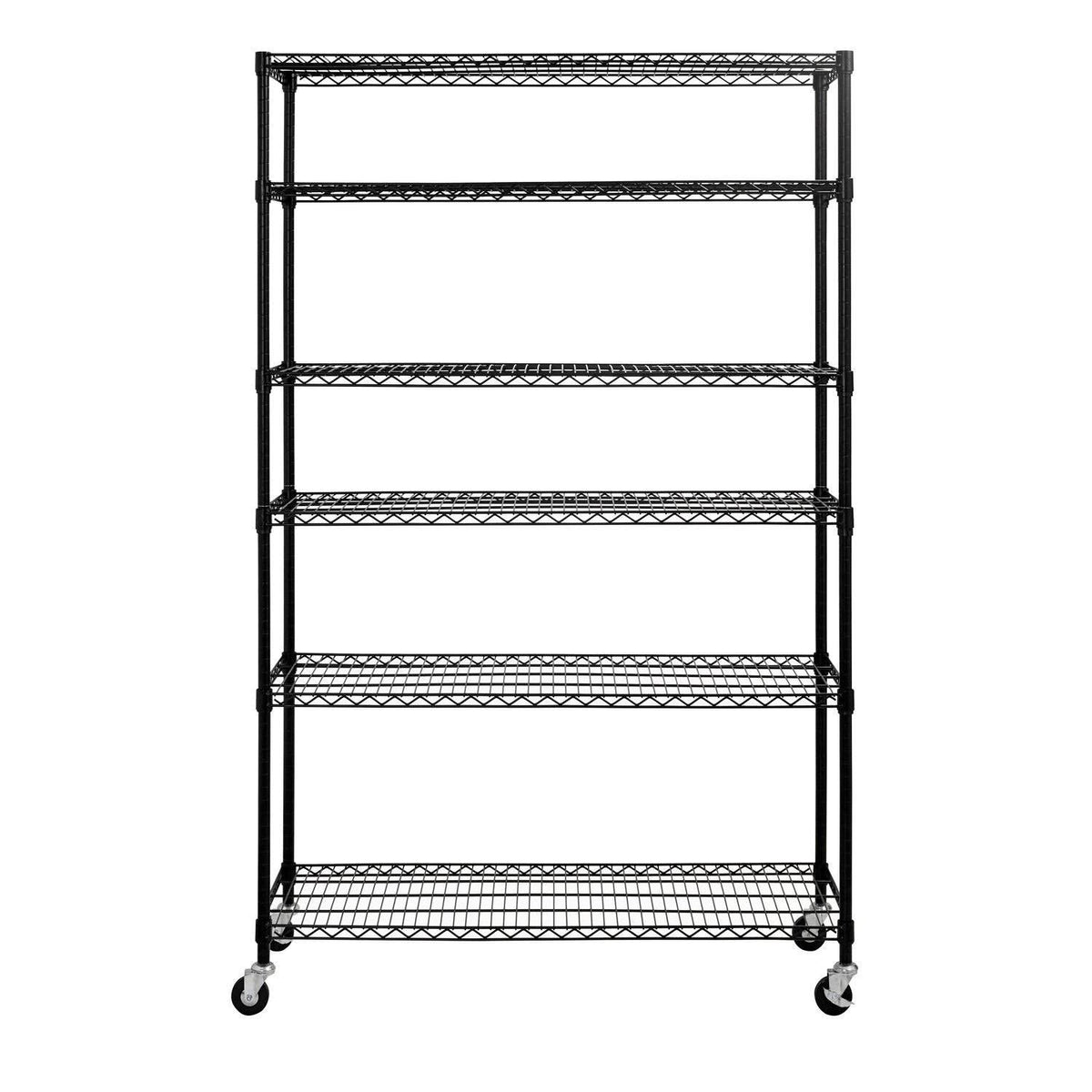 Black 6-Tier Wire Shelving Unit with Rubber Casters F552220