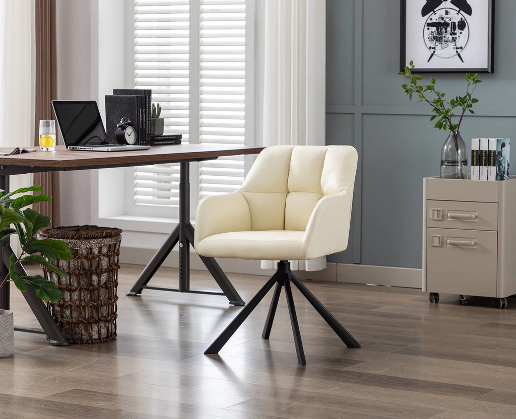 Beige PU Leather Swivel Office Chair with Black Metal Legs N7843