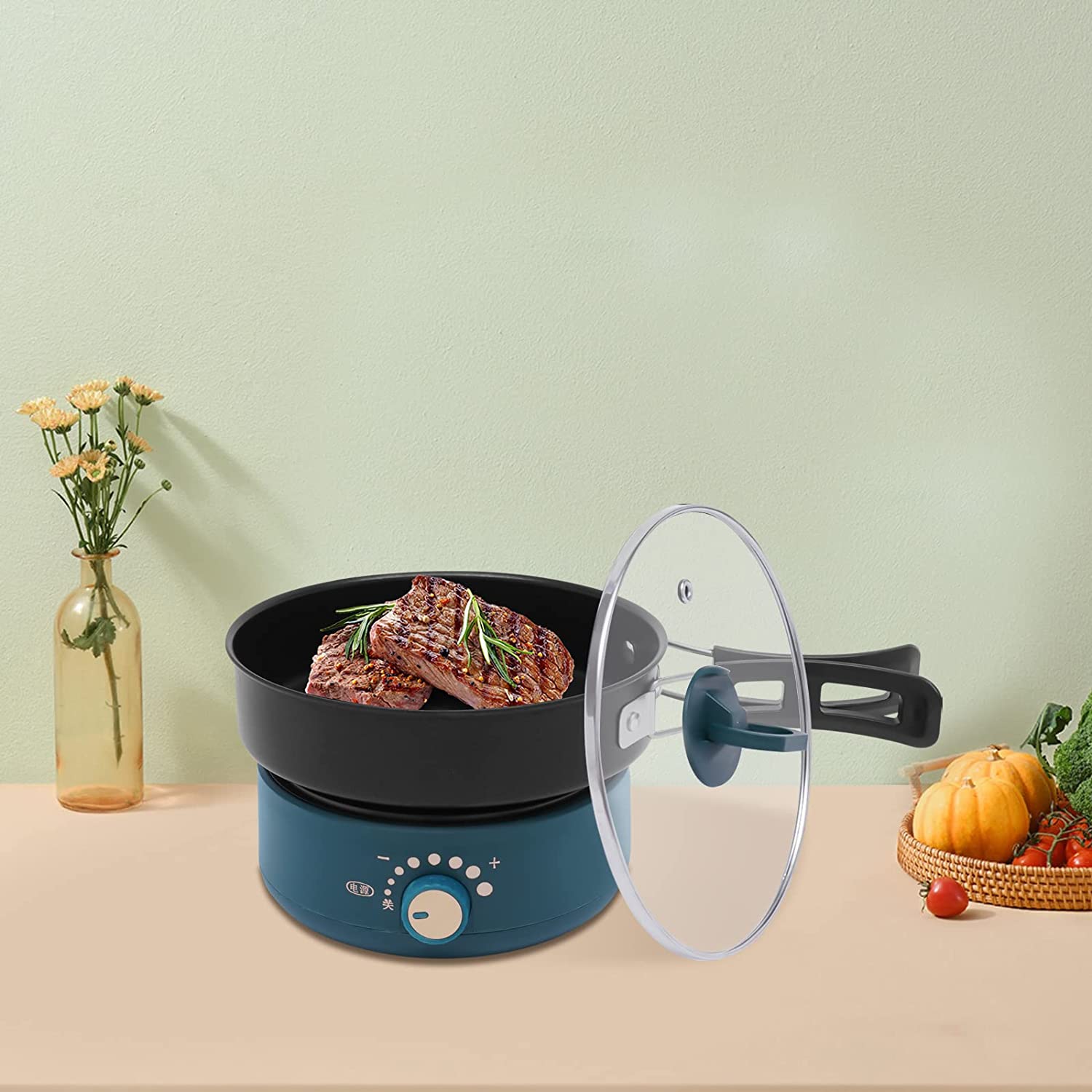 Portable Electric Non-stick Hot Pot with Foldable Handles R544
