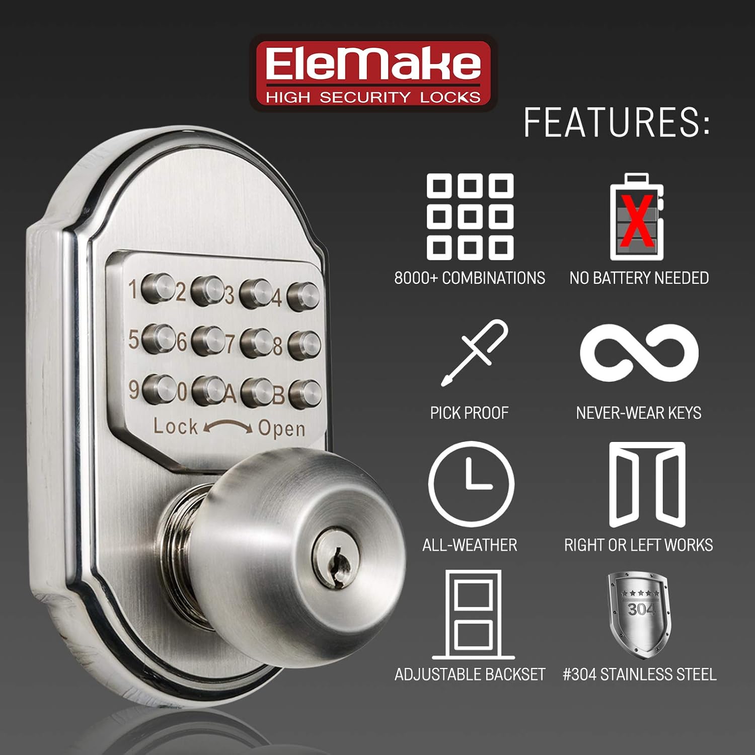 Keyless Entry Keypad Deadbolt Door Lock 304 Stainless Steel Mechanical A1437