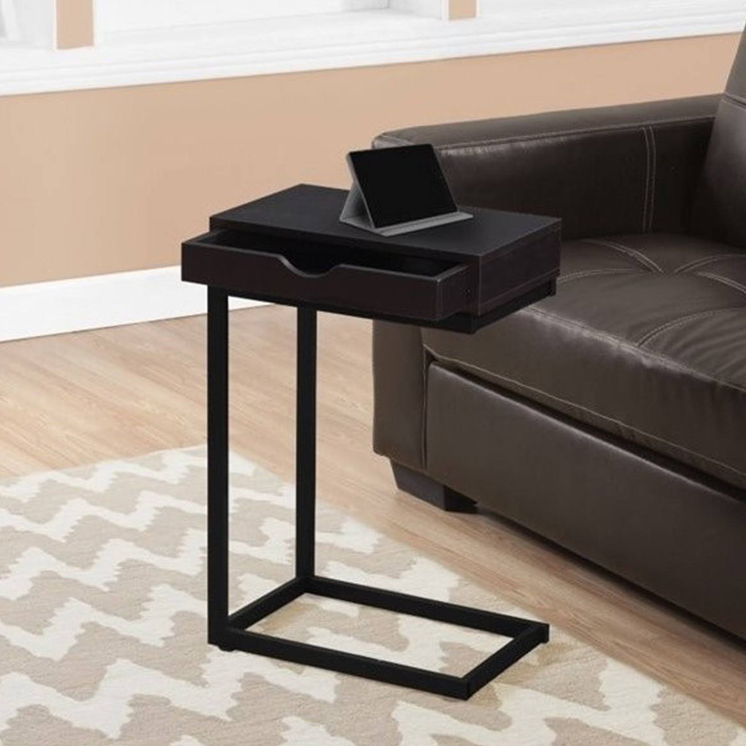Cappuccino Finish and Black Metal Accent Table F13232