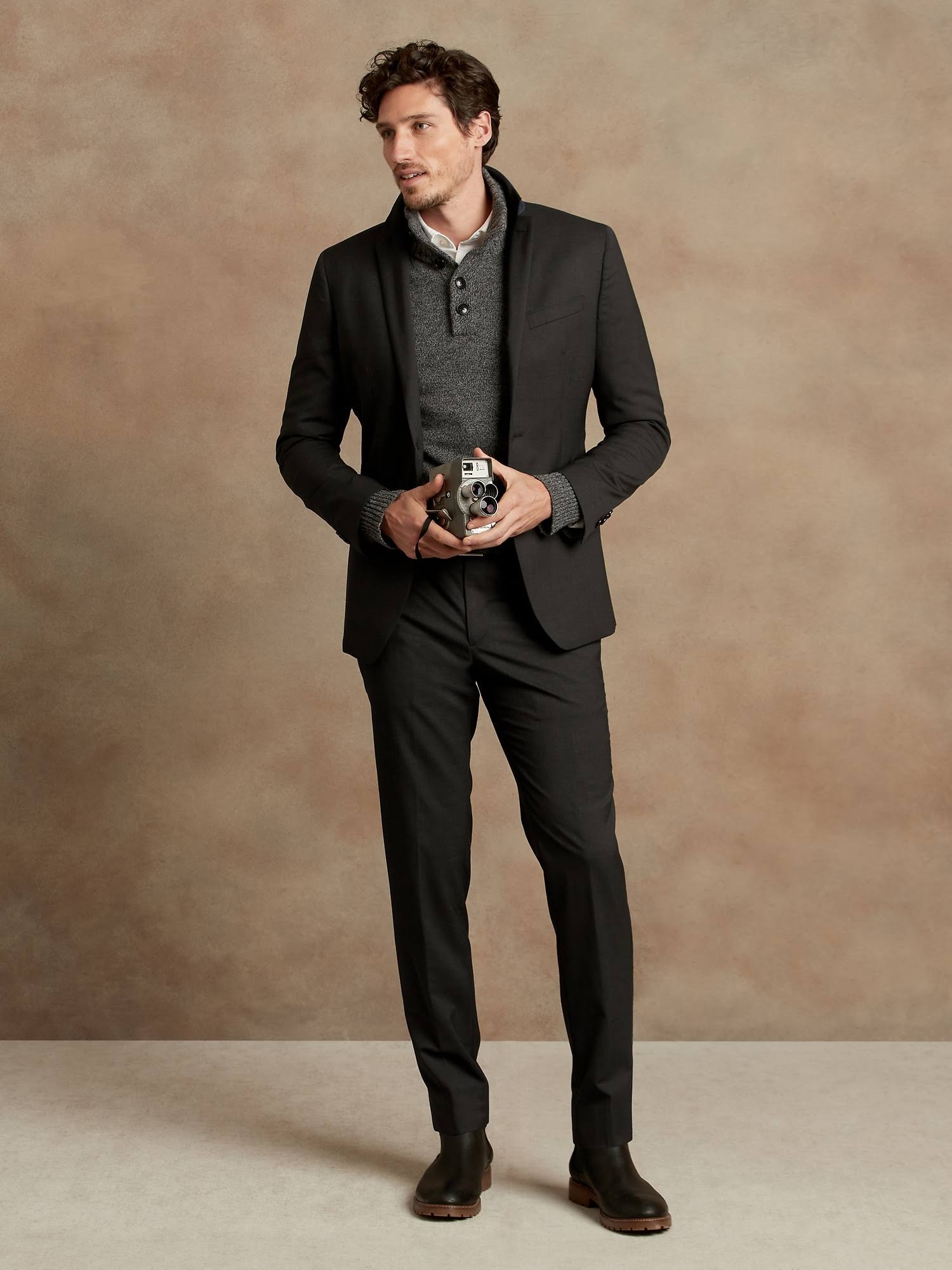 Slim Solid Italian Wool Suit Pant Charcoal Tall 32W 36L A73938