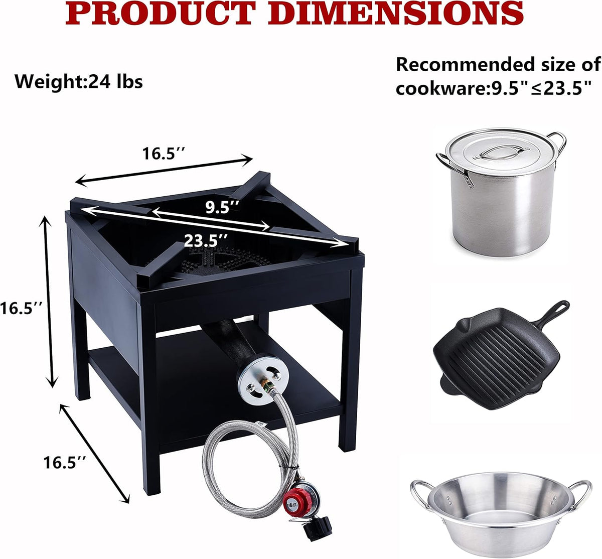 Cast Iron Propane Burner with Adjustable Regulator & Steel Braided Hose M898544