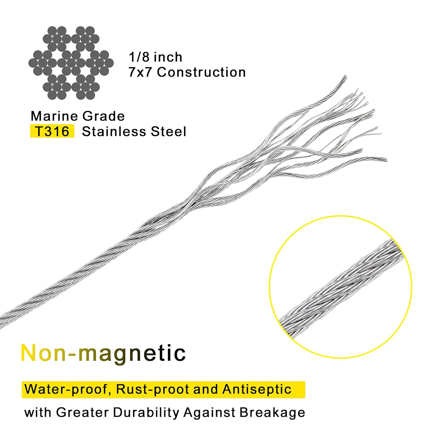 1/8 T316 Stainless Steel Cable 600FT Wire Rope E931754