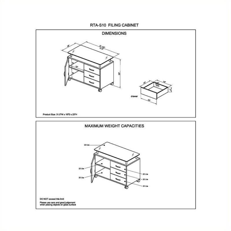 3 Drawer Wood Storage Cabinet in Graphite U286