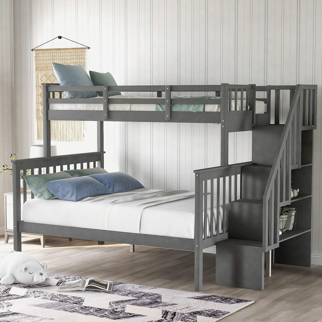 Twin Loft Bed with Slide and Staircase Storage S281