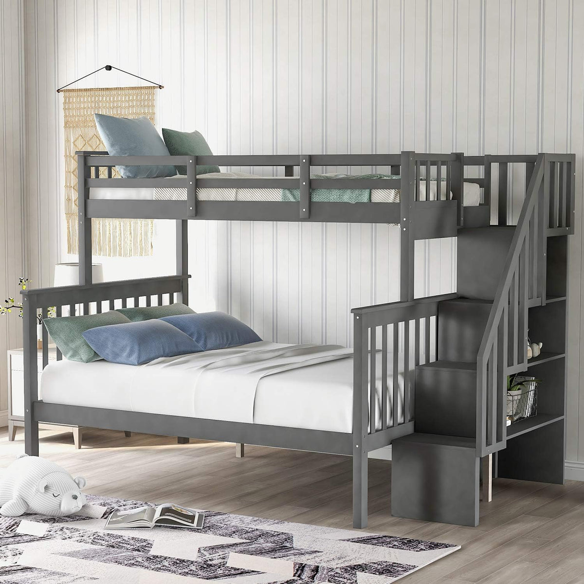 Twin Loft Bed with Slide and Staircase Storage S281